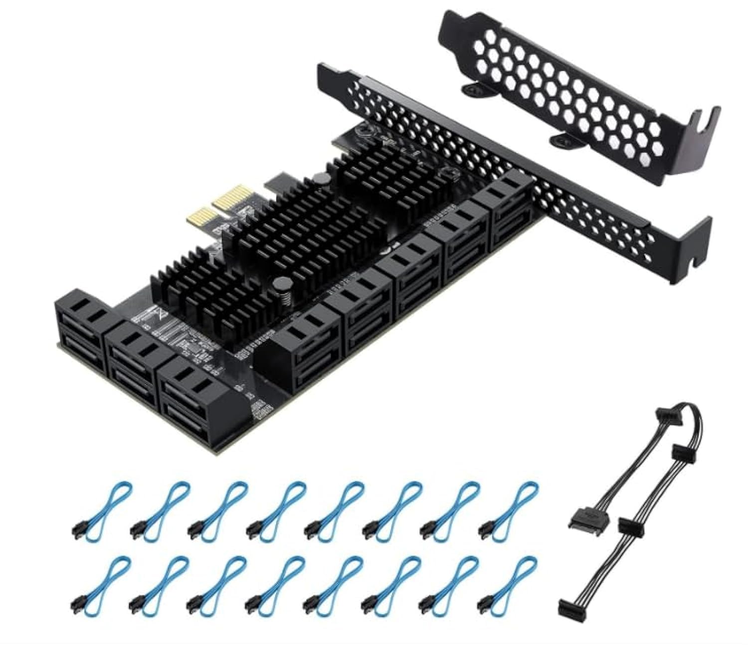 PCI Express a 16 porte Scheda 1X, controller SATA 3.0 da 6 Gbps, scheda di espansione PCIe, non raid, supporta HDD, con staffa a basso profilo e 16 cavi, chip JMB575 ASM1064