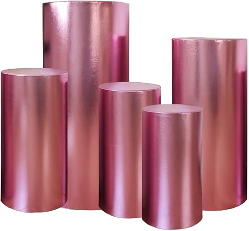 Fundas de soporte de cilindro de fiesta para soportes de pedestal de cilindro de metal blanco, cubiertas de pedestal de tela elástica bronceadora 5