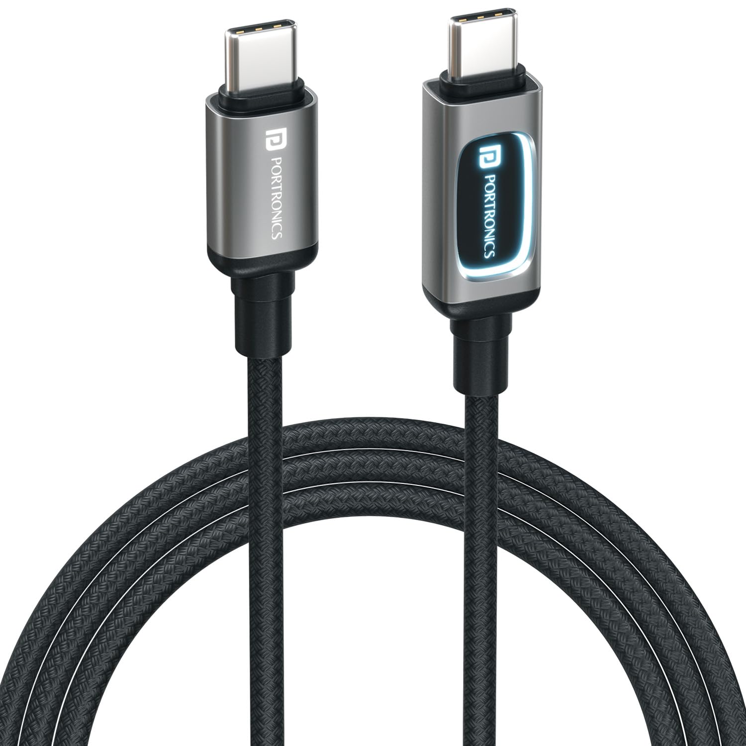 Portronics 100W Konnect Halo Type C to Type C Cable with LED Light Indicator, Strong Braided Cable, PD Fast Charging, Data Sync, 1 Meter Tangle Free Wire, Compatible with all C-Type Enabled Devices