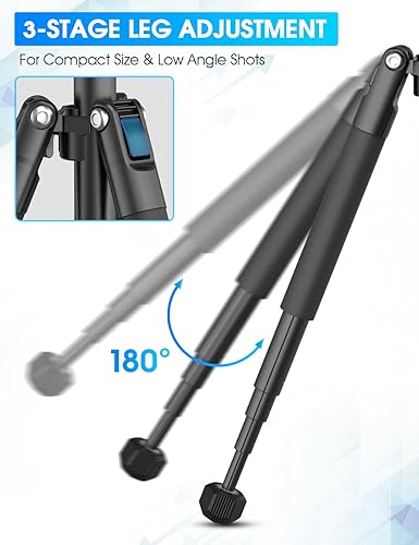 Miniatura 7 de ULANZI MT-63 Mini trípode para teléfono, trípode portátil plegable de aleación de aluminio extensible de 57 pulgadas con clip de teléfono 2 en 1,