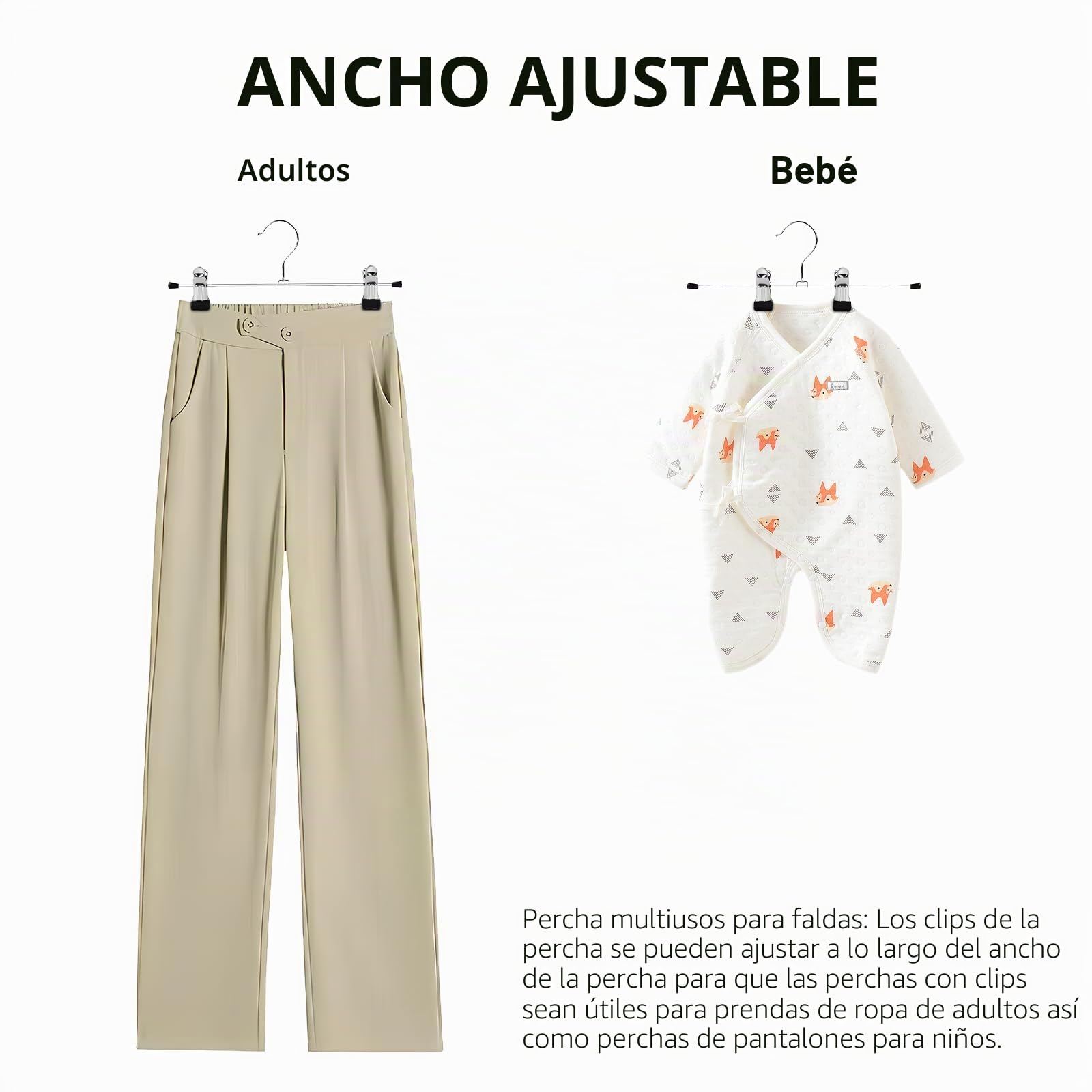 WEIDMAX Perchas para Pantalones y Faldas Cromadas Fuertes Con Clips Antideslizantes 28cm (11"), Metálicas para Calcetines, Paquete de 40