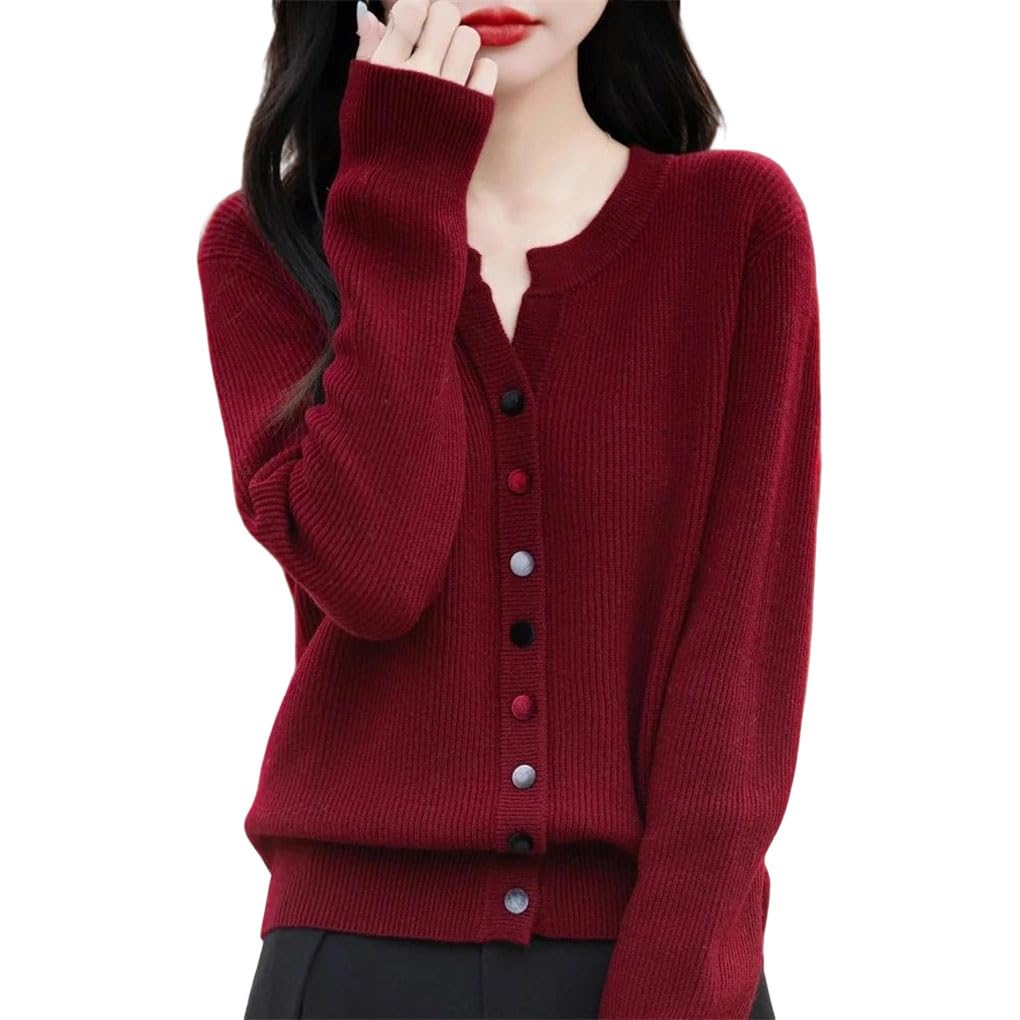 Womens O-Neck Knit Cardigan Long Sleeve Warm Sweater Winter Loose Casual Bottoming Shirt Jumper