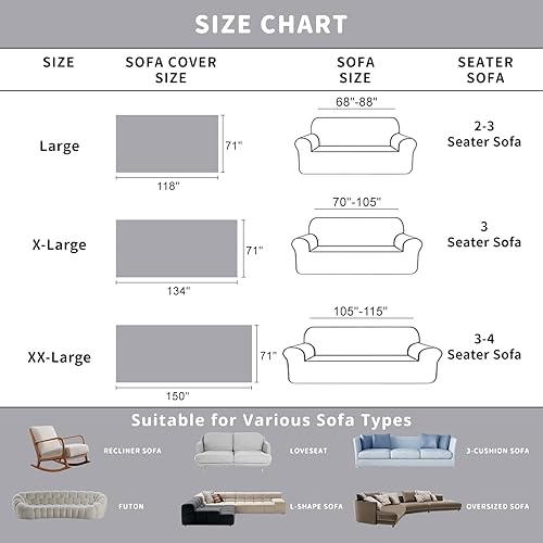 Miniatura 7 de ROOMLIFE Fundas de sofá para sofá de 3 plazas, funda de sofá jacquard bohemia para mascotas, funda de sofá reversible de chenilla con patrones
