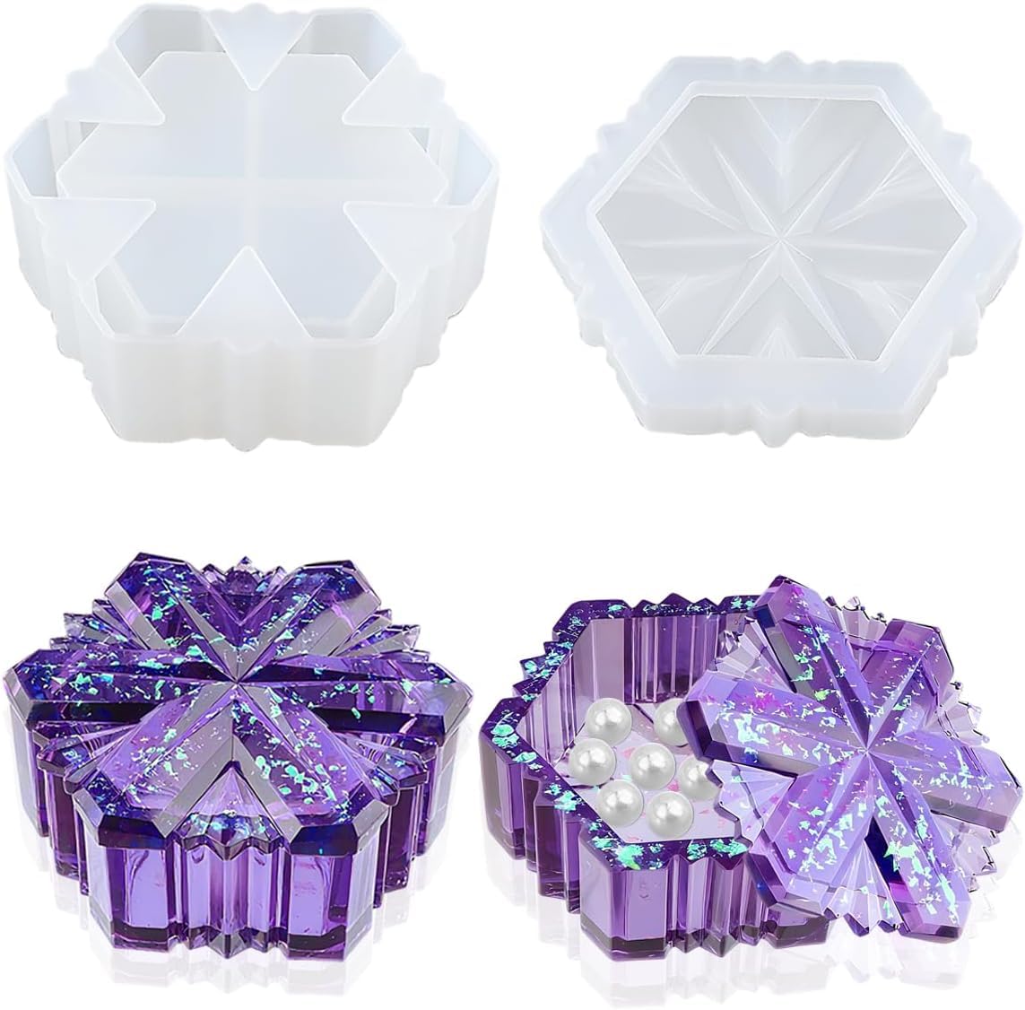 Snowflake Box Resin Mold, Jars Silicone Molds with Lid for Epoxy Resin Casting for DIY Jewelry Storage Box, Candy Container, Candle Vessel, Christmas Decoration (Pack of 1)-image-9