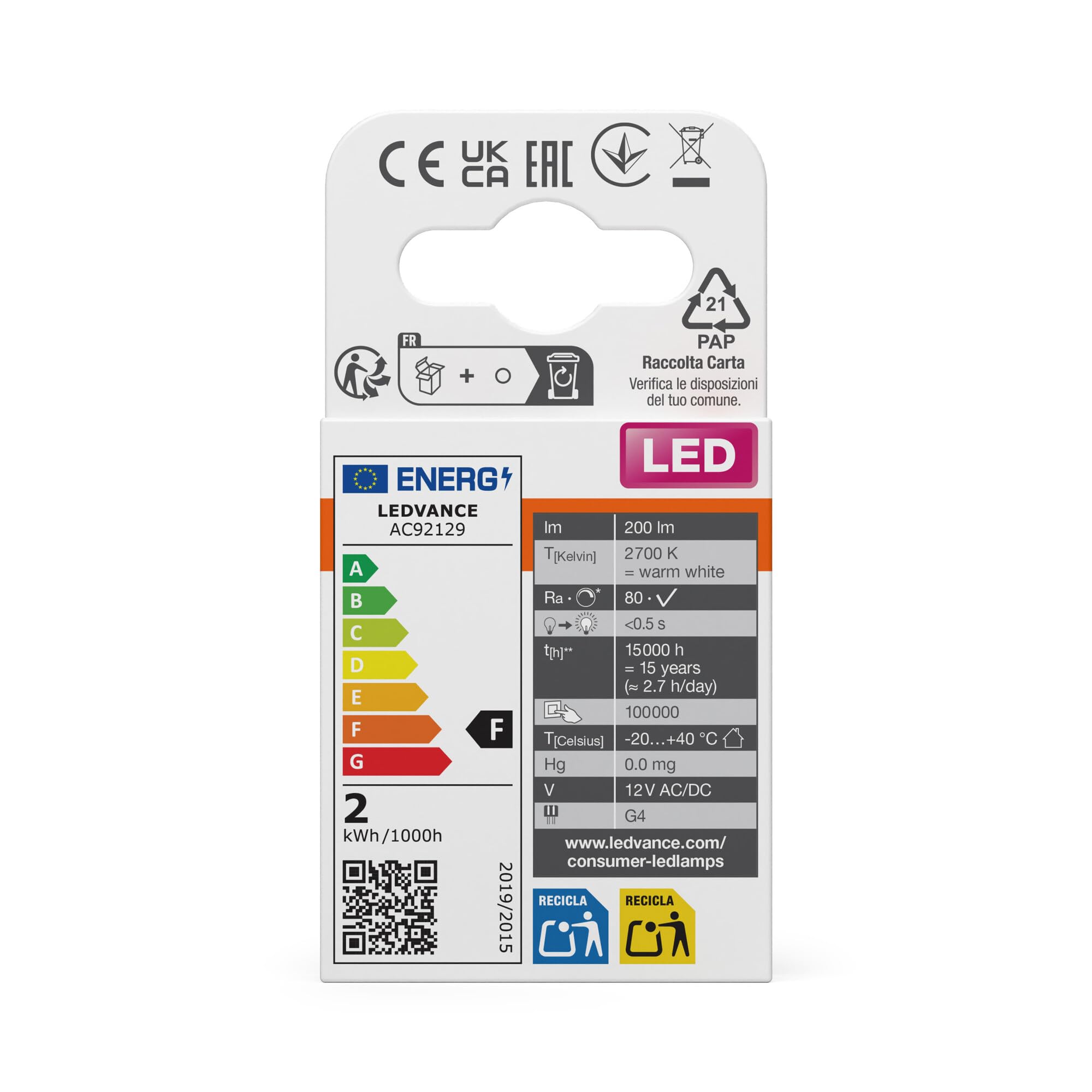 OSRAM LED PIN Micro 20 260° blanco cálido 2700 K 2 W 200 lm