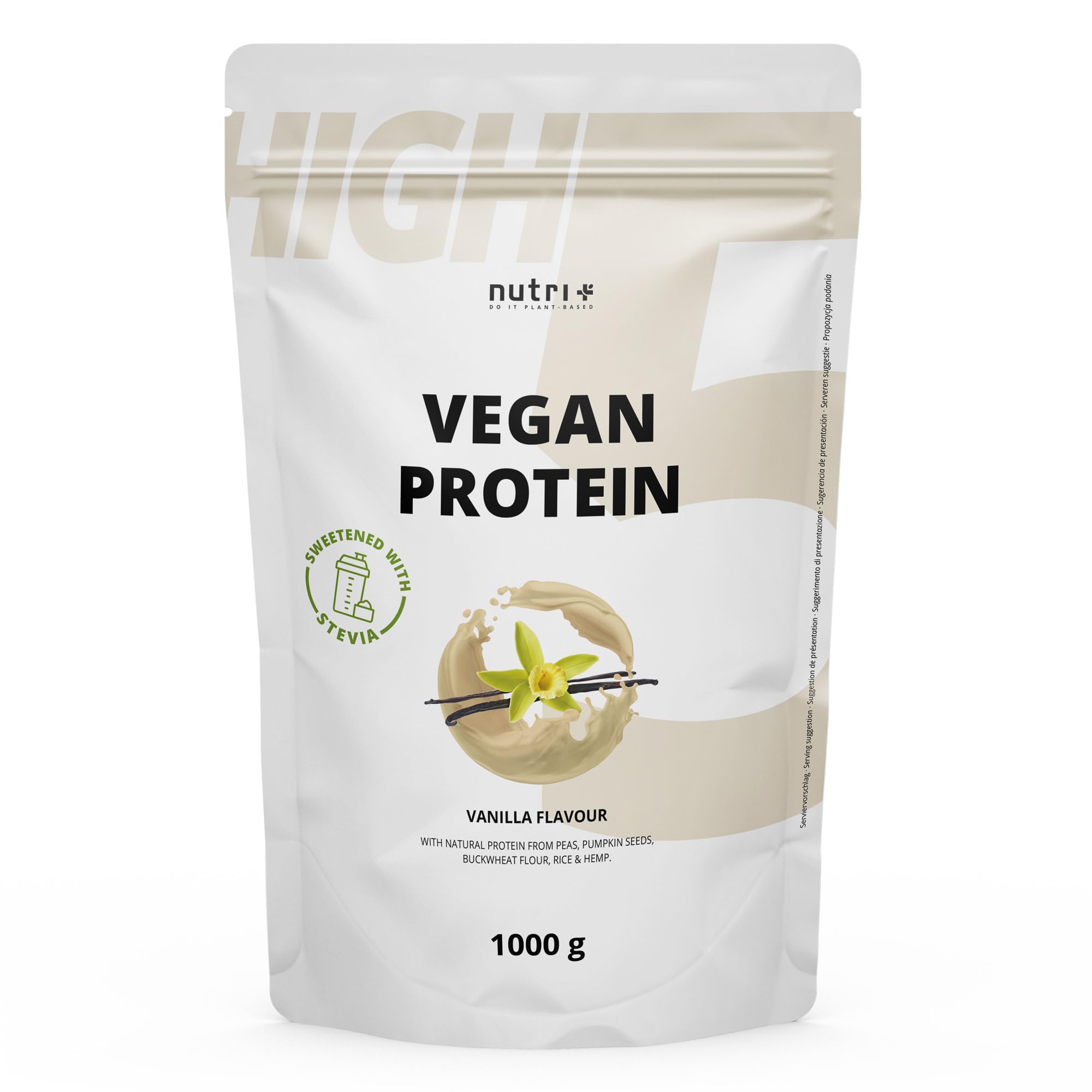 Proteine vegane - Vaniglia - Proteina vegan in polvere senza sucralosio e soia - Proteine in polvere a base di riso, piselli, canapa, grano saraceno e semi di zucca - 1kg