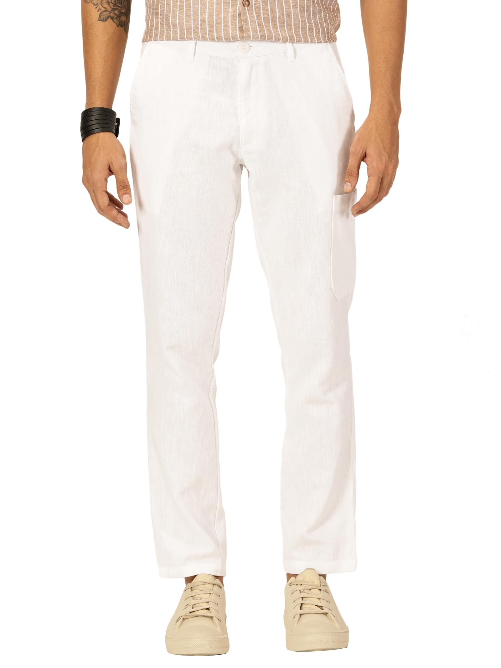 thomas scott Men's | Solid | Light Weight | Breathable Fabric | Elasticated Waist | Mid Rise | Straight Fit | Cotton Linen | Button Clouser | Chino Trouser | Pants-picture-12