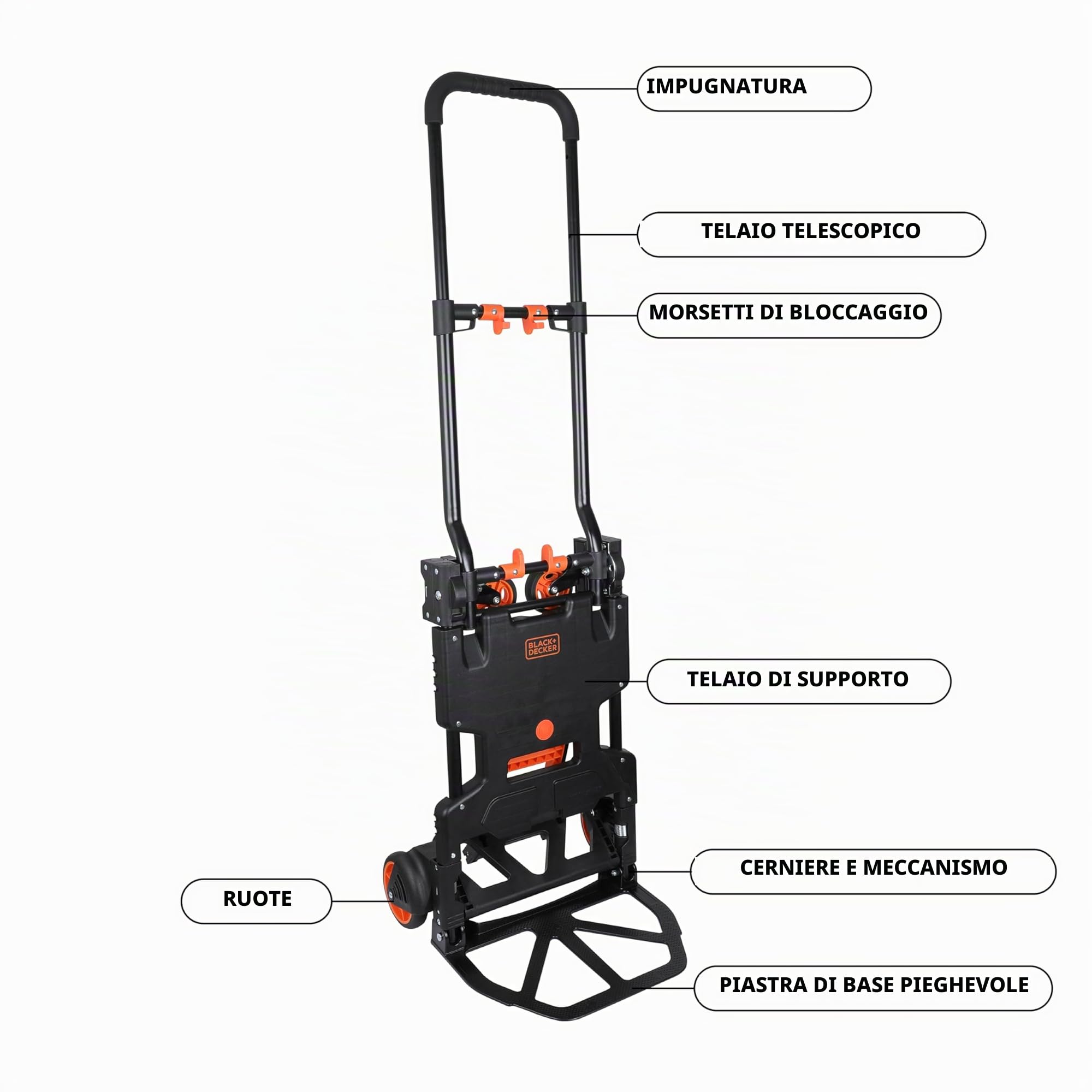 BLACK+DECKER Carrello 2-in-1 e Carrello a Piattaforma - Carrello max. 55KG - Max. 120KG - Trasporto Pieghevole - Trasporto con Ruote Robuste