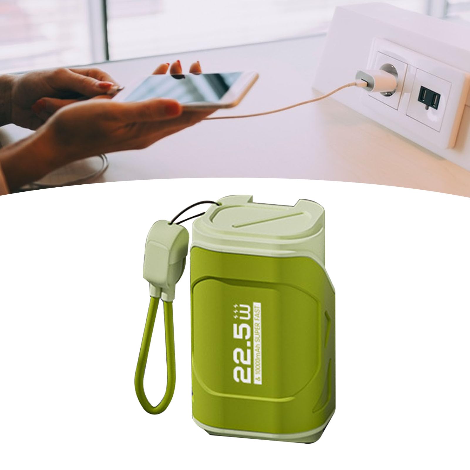 Power Bank da 10000 mAh con presa a muro e cavo CA 22,5 W Portatile da viaggio compatto e veloce per Pacco batteria esterno grigio siderale Pacco batteria USB C per (Verde Oliva)