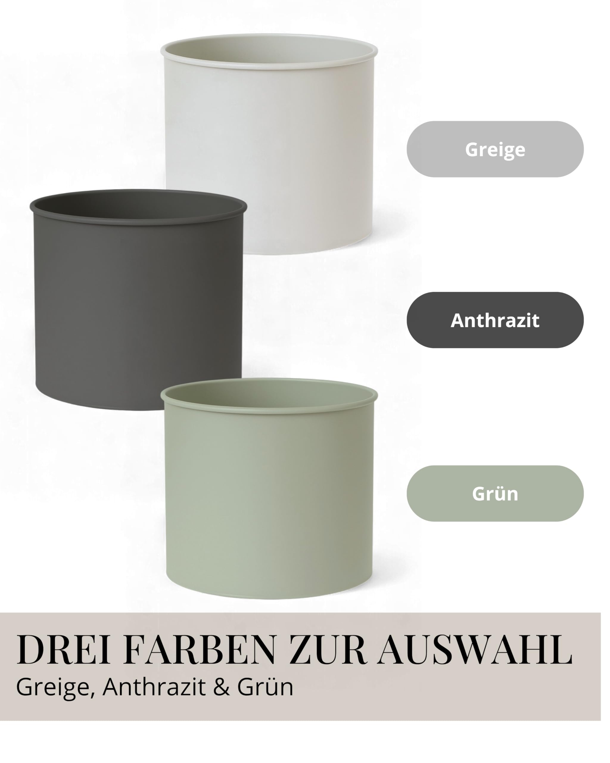Livlig53 Blumentopf Set Metall, Topf 25 cm Durchmesser & Übertopf 30 cm Durchmesser & Übertopf 40 cm Durchmesser, Pflanzkübel groß außen & innen, Made in Europa, Greige