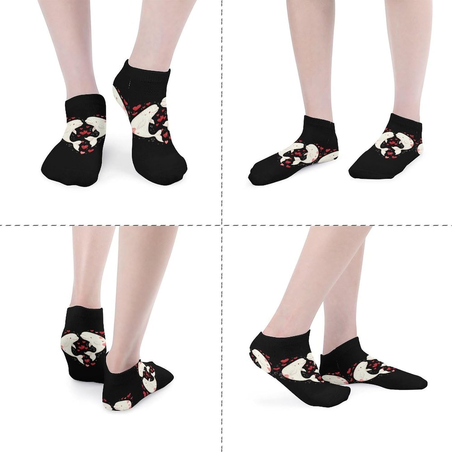 Beluga Whales Love Heart Socks for Men Women 5 Pairs Ankle Socks