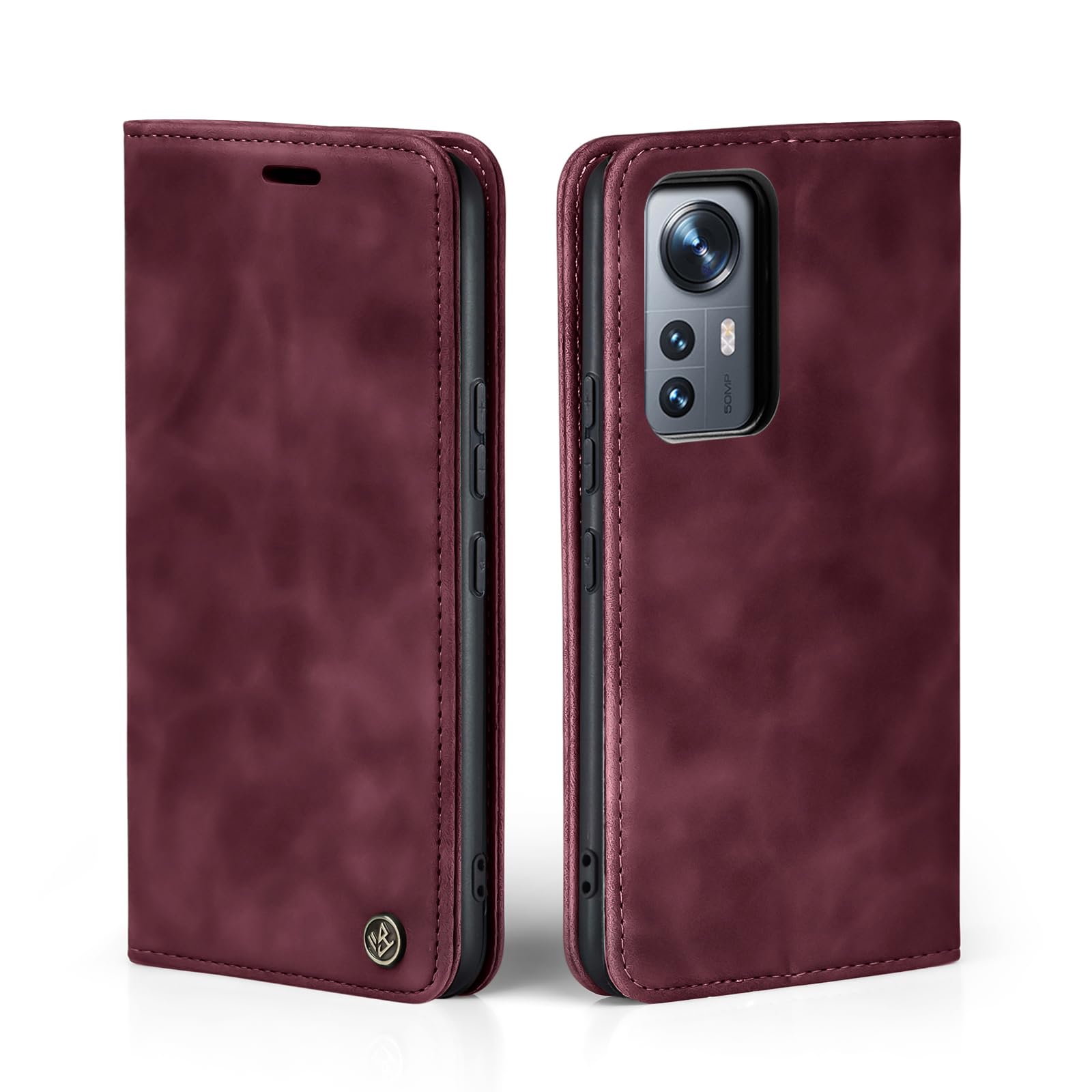 Étui Portefeuille En Cuir Pour Xiaomi Mi 12 / 12X 5G - Rouge Bordeaux, 3 Emplacements Cartes, Support Et Fermeture Magnétique