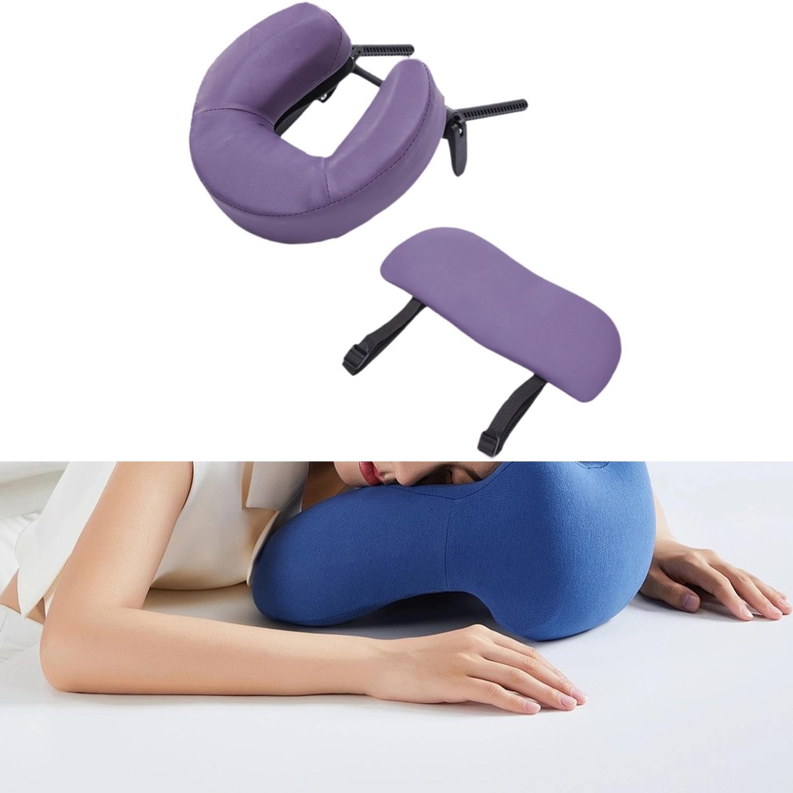 Gesichtsauflage Kopfstütze Massagezubehör U Kissen Halterungssystem mit Ergonomischem Design Und Abnehmbarer Armablage für Komfort für zu H, Lila