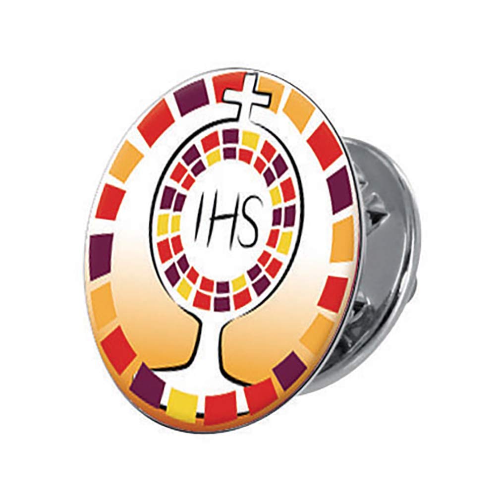 Silver Tone and Epoxy First Communion Adoration of The Lord Lapel Pin with Clutch Back, 5/8 Inch