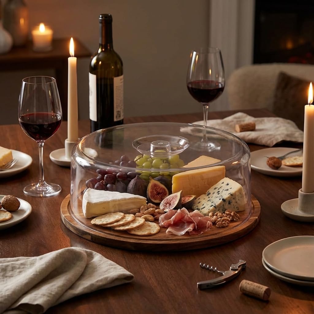 Boîte À Fromage Ronde en Bois 28 cm, Conservation Gâteaux, Tartes Et Aliments, Plateau De Service, Cave À Fromage avec Couvercle, Ustensile Cuisine, Rangement Frigo