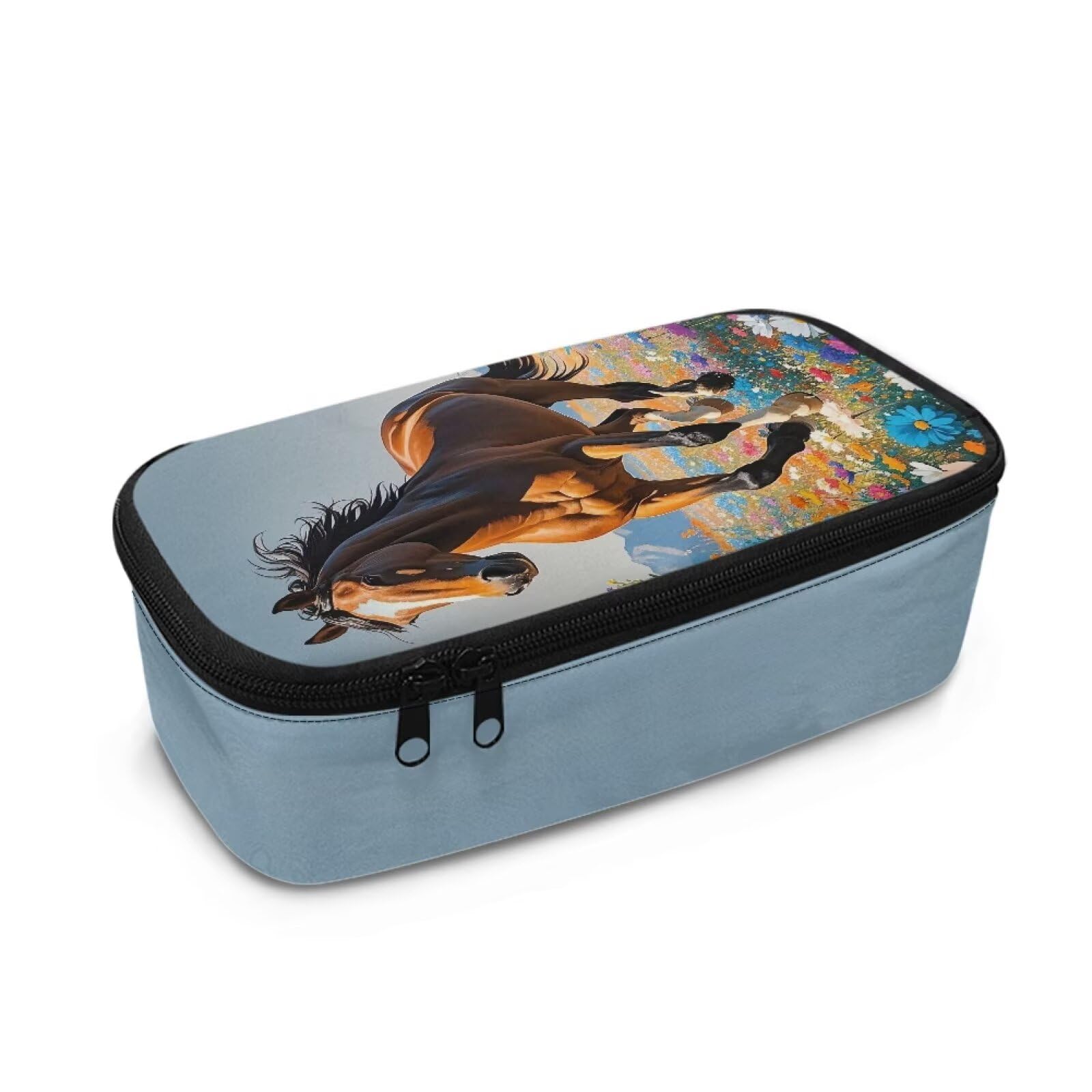 Howilath Kids Horse Large Pencil Case Big Capacity Girls Flower Pencil Pouch Secondary/Primary School Supplies Pencilcase for Student — image 1