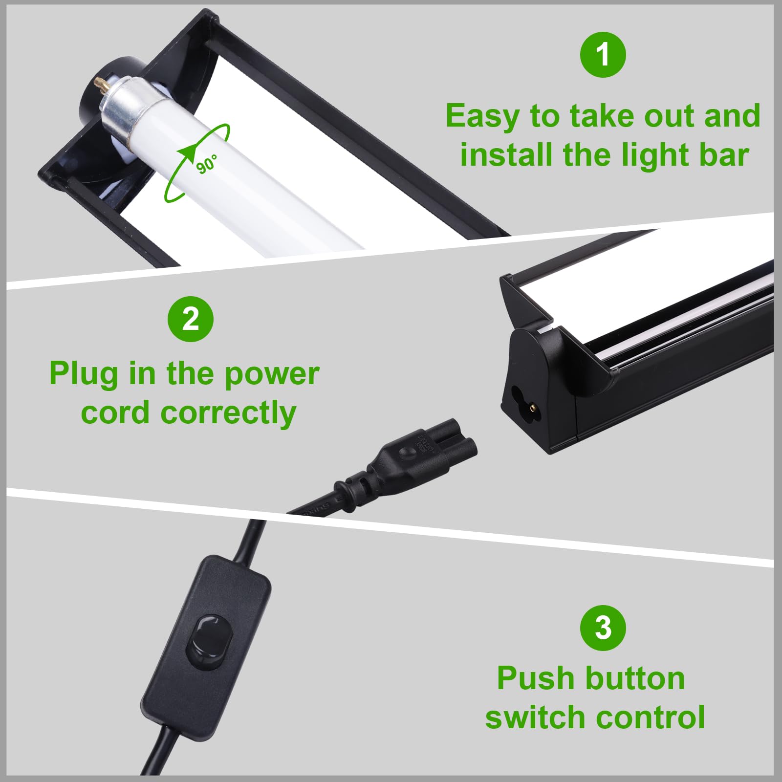 Aiicioo T5 HO UVB Reptile Light Fixture 5.0 8W Light Combo Kit 12 Inch Light Fixture Reptile Terrarium Hood with 8W Reptile Light Bar for Bearded Dragon Lizards Turtle Tank - image 2