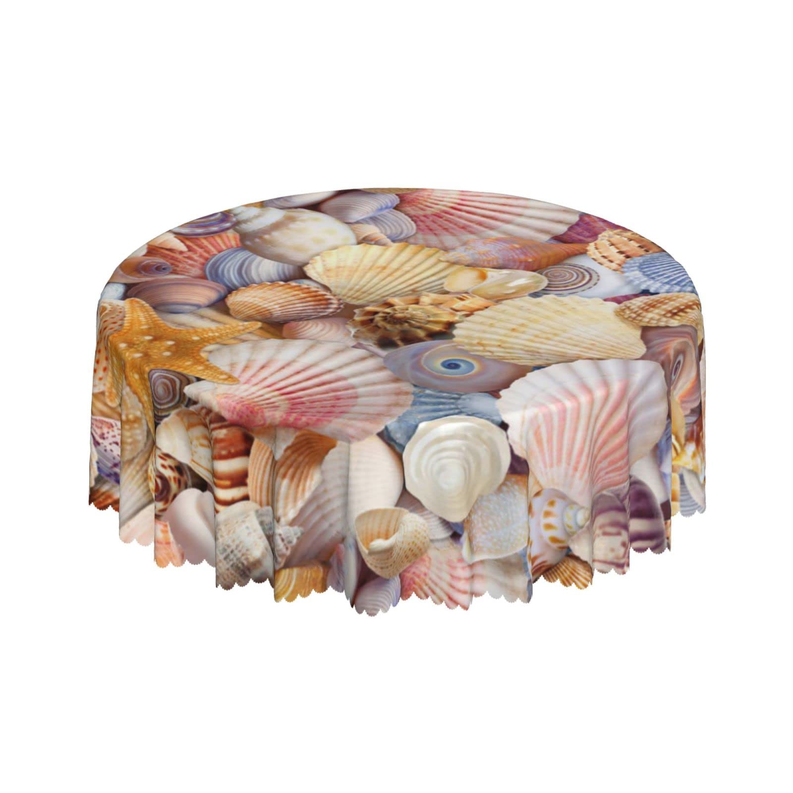 Lsjuee Seashells Beach Shells Colorful Round Tablecloth 60 Inch Printed Washable Tablecloth for Dining Party Holiday Fall Home Decorative