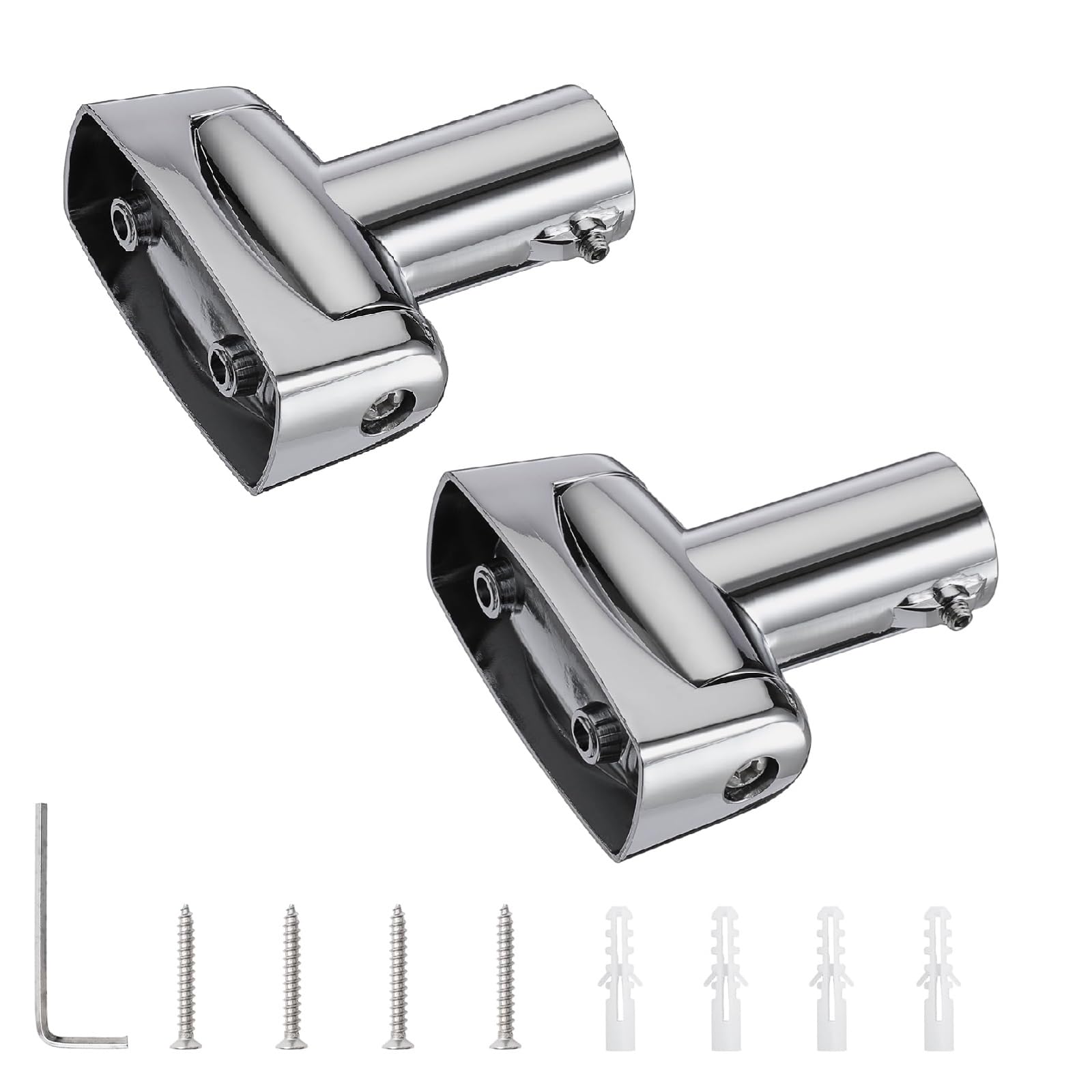 Shonmogar 2 Pack Shower Curtain Rod Brackets, Zinc Alloy Holder with Screw, Wall Mount Bracket, 180 Rotatable for 1 Inch Curved Rod, Polish Silver