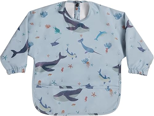 Baberos de manga larga para bebés, impermeables, con bolsillo para atrapar alimentos para alimentar, comer