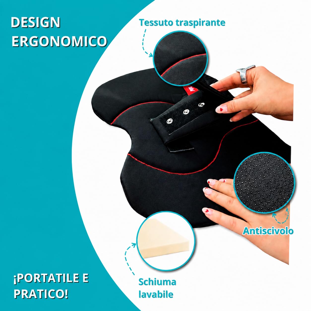 Baby Safe Cuscino Gravidanza per Auto – Cuscino Sedile per Donna Incinta con Guida per Cintura di Sicurezza – Posizione Più Comoda della Cintura – Regolabile – Lavabile – Nero