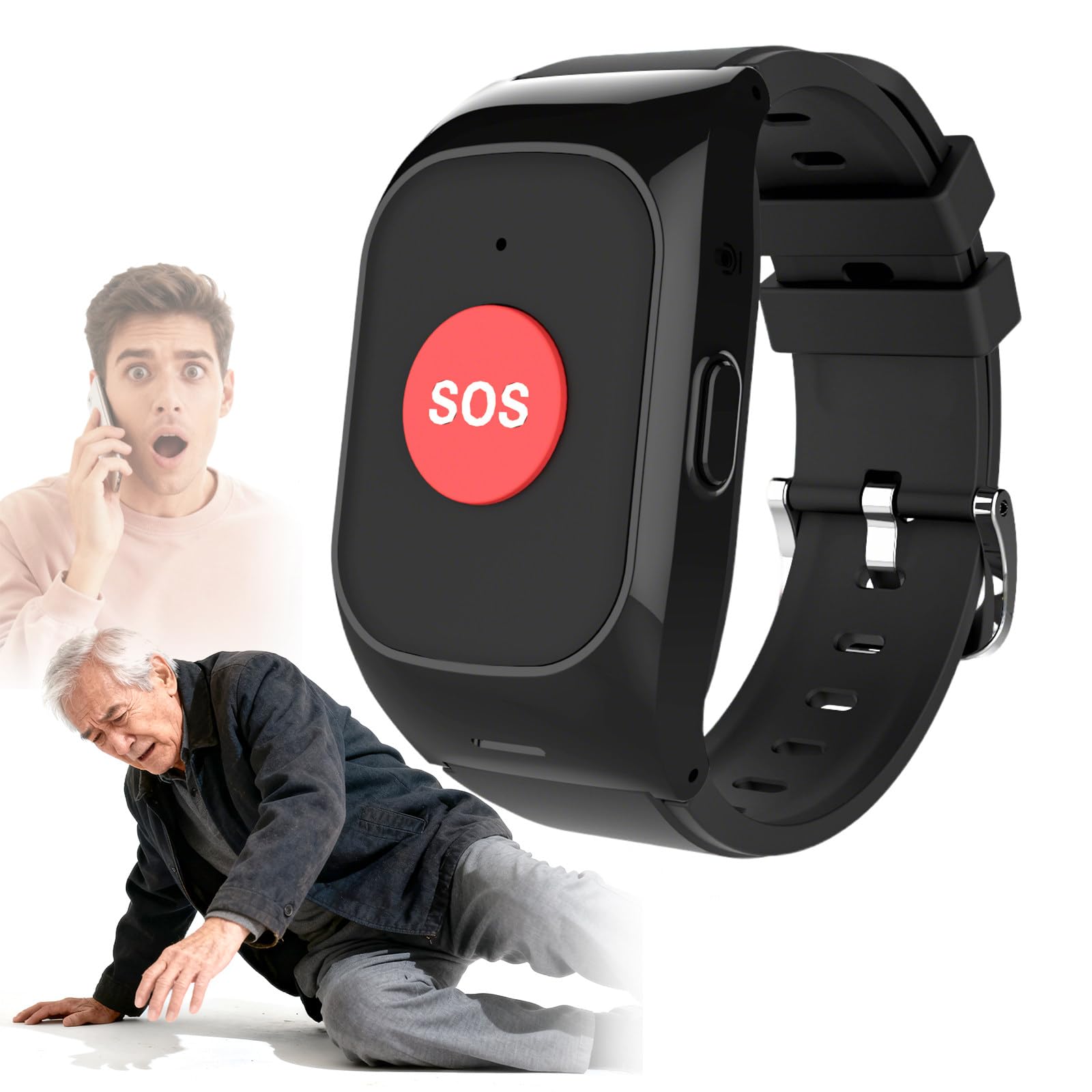 EaThsalL Personal Alarm Watch for Elderly GPS Tracking & SOS Alert Emergency Button Location Tracking, Vibration, and Sound. Dual Reminders for Seniors, Setting up 15 members Buttons
