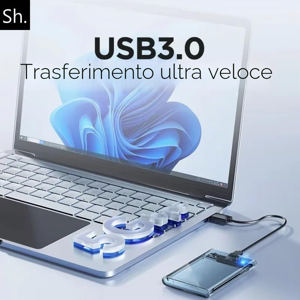 Sh. Case SSD HDD Hard Disk Esterno 2.5" SATA USB 3.0, 5Gbps Supportato UASP, Custodia SSD/HDD Portatile, Box Esterno per Disco Rigido, Adattatore SATA USB 3.0 per Laptop/PC/PS4/Xbox