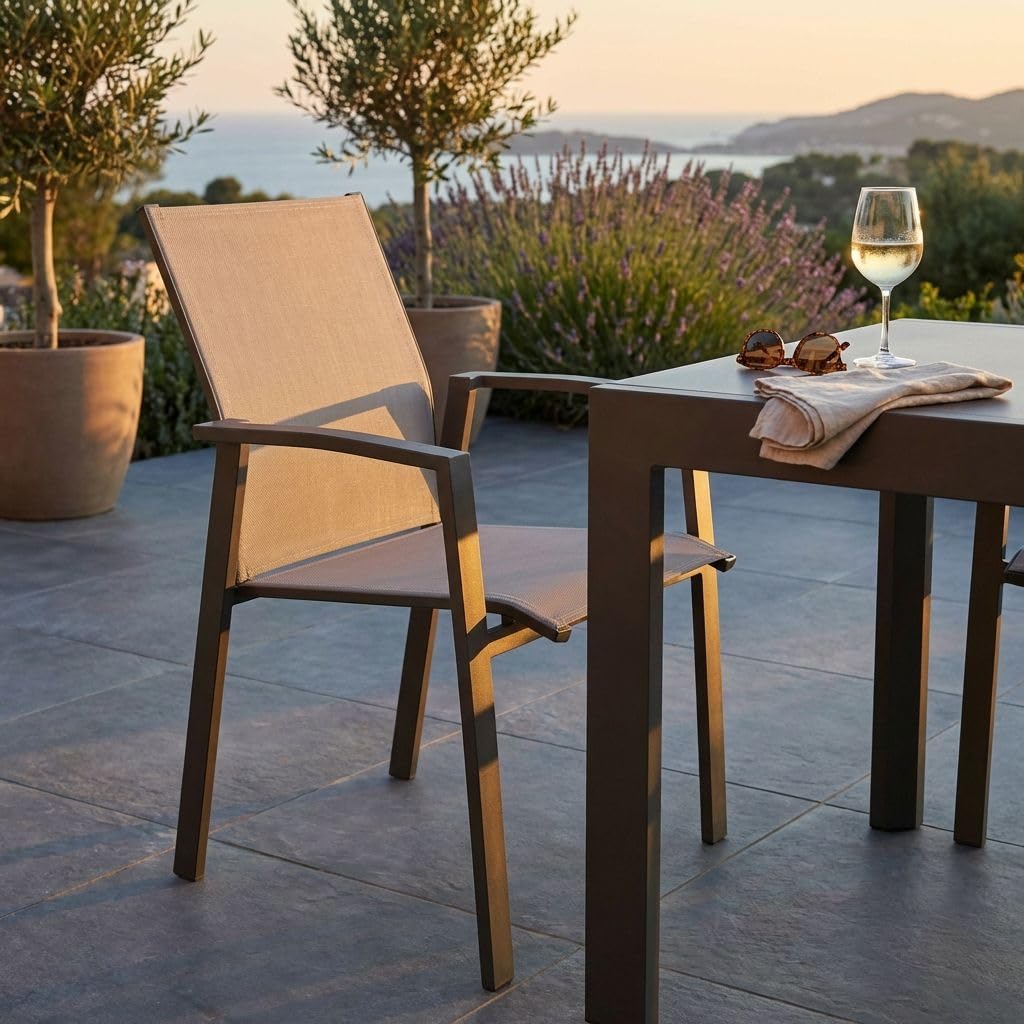 milani home - poltrona da giardino, alluminio e textilene, impilabile, taupe, linea Lotus