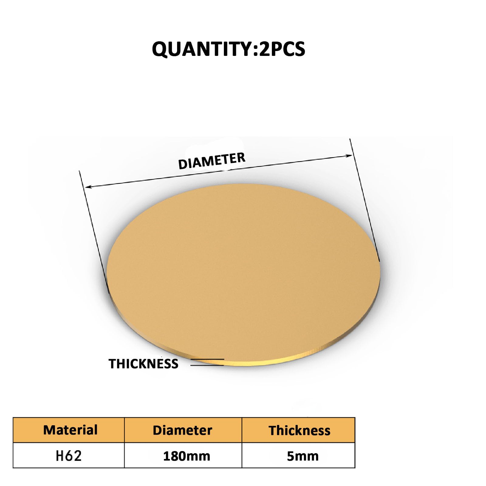 COYOUCO 2 Pcs Brass Round Plates Thickness 5mm Diameter from 15mm-300mm Brass Disc Suitable for Crafts, Models, and Repairs,180mm