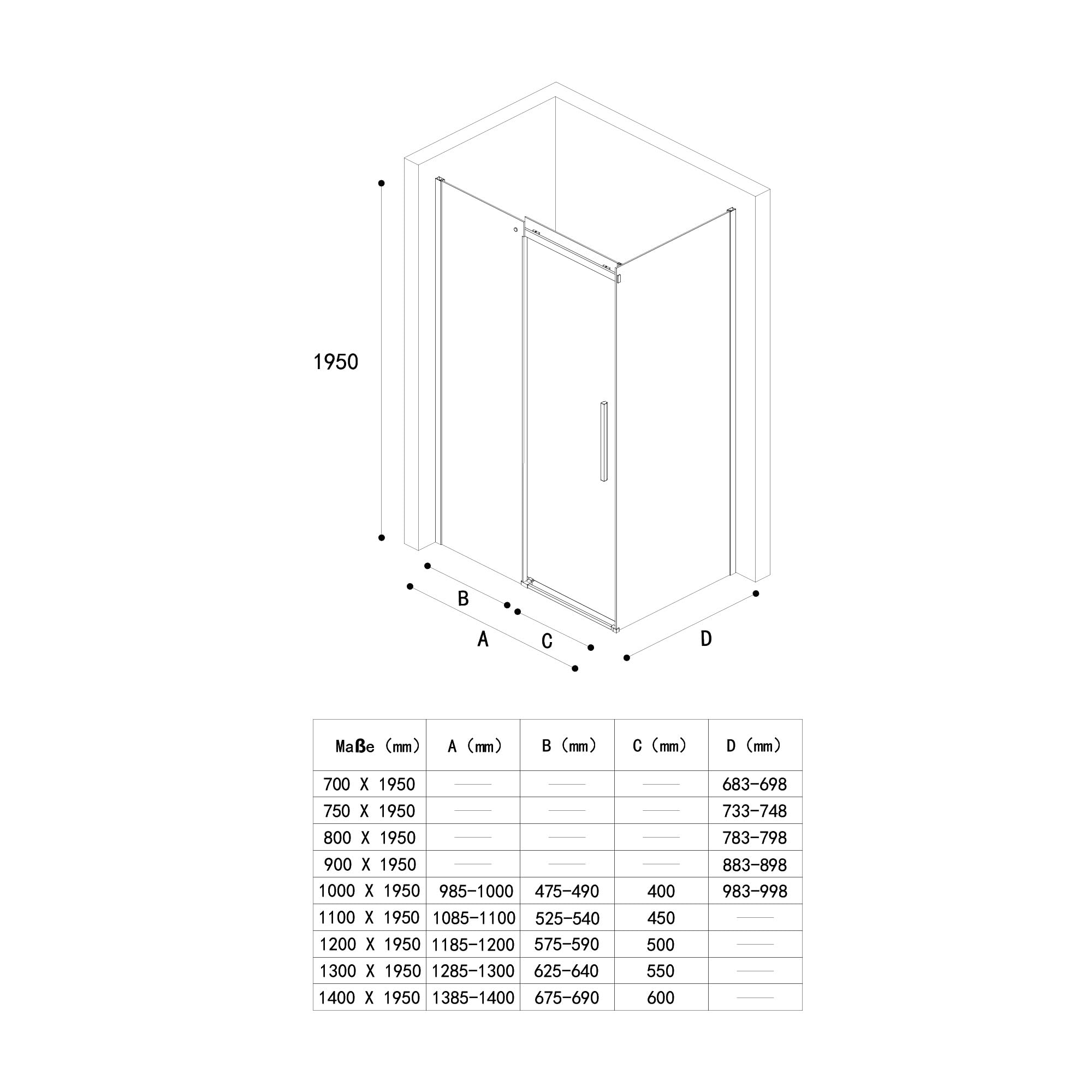 doporro Cabine de Douche Rectangulaire en Angle 90x110cm Porte Coulissante | Paroi de Douche Hauteur de 195cm, Verre Transparent, Profilé Noir, Montage Réversible, Ravenna18K