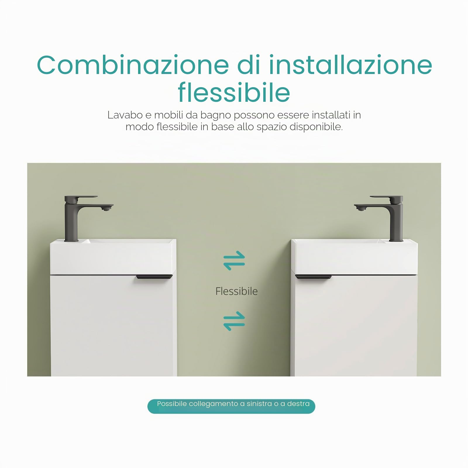 EMKE Lavandino con mobiletto da 41 cm, compatto lavabo con vasca in ceramica per WC ospiti e piccolo bagno, lavabo con mobiletto, bianco