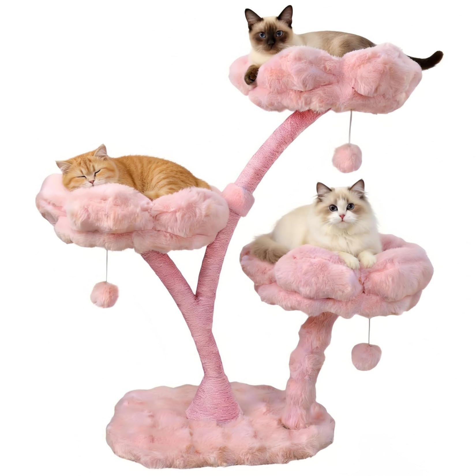 BingoPaw Designer Kratzbaum Rosa Blumen 105cm, Katzenbaum mit 3 Plattformen