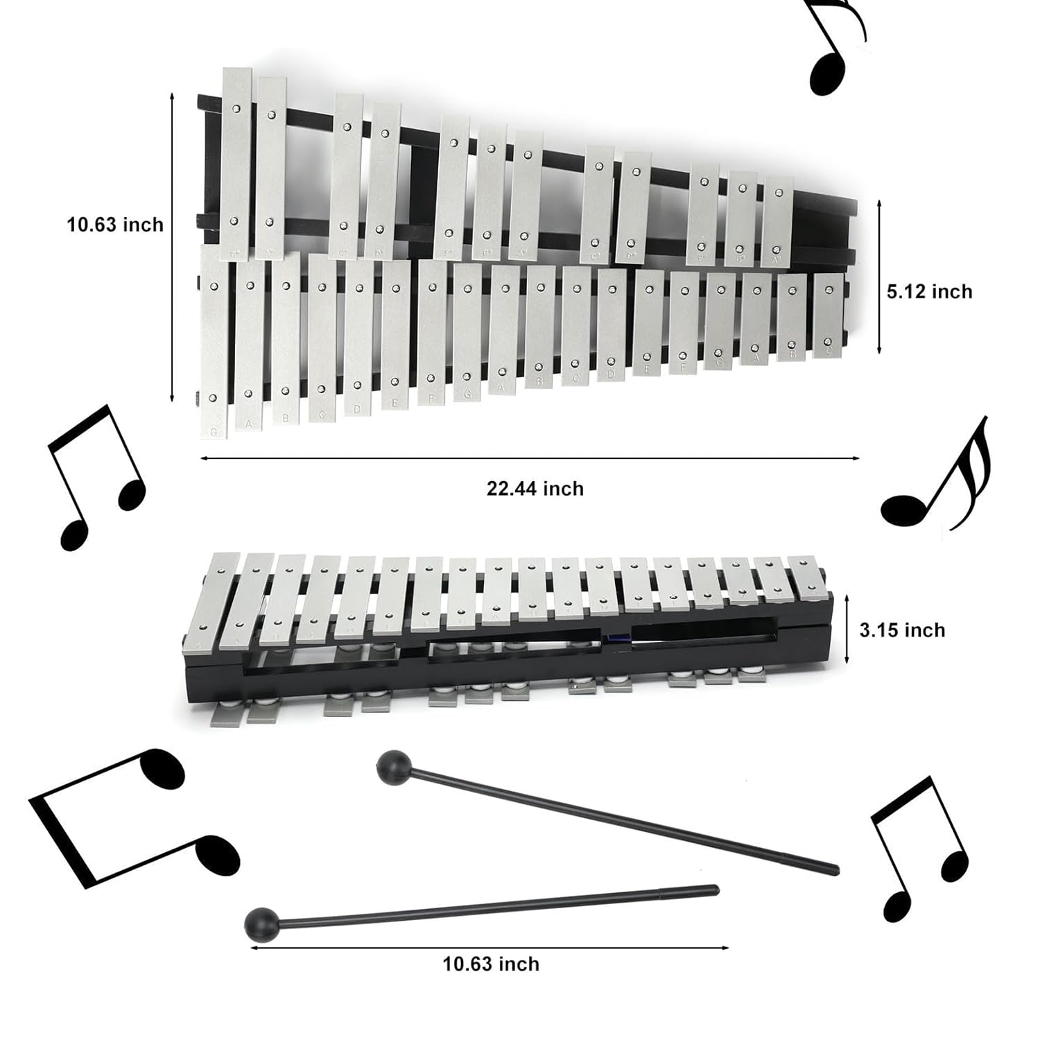 Kit Campana Xilofono Glockenspiel a 30 Note,Glockenspiel Pieghevole con 2 Bacchete e Borsa, Strumenti a Percussione Xilofono Glockenspiel Professionale per Adulti e Studenti