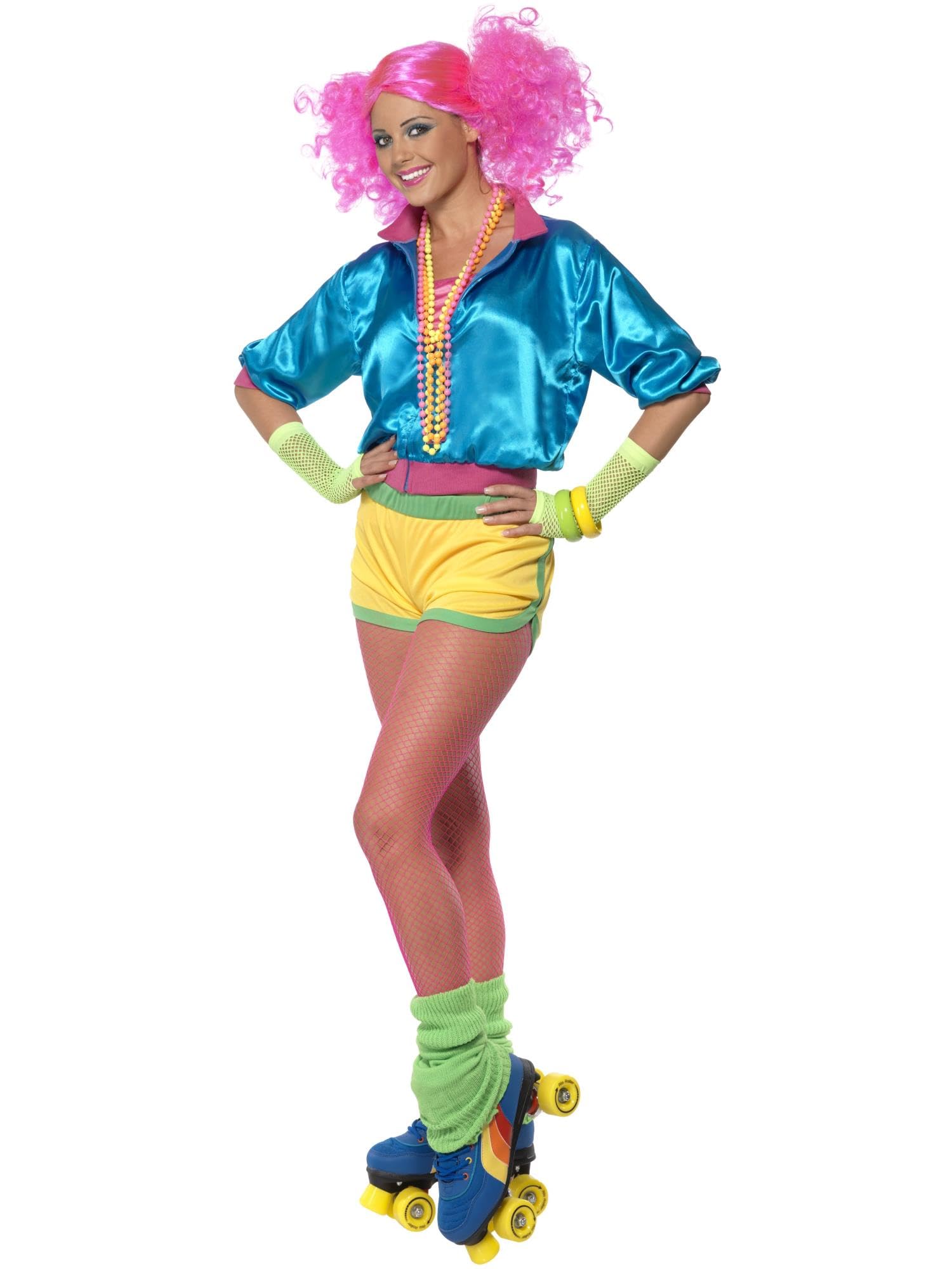 Smiffys Skater Girl Costume, Neon with Top, Shorts and Boob Tube, 1980's Fancy Dress, 1980s Dress Up Costumes