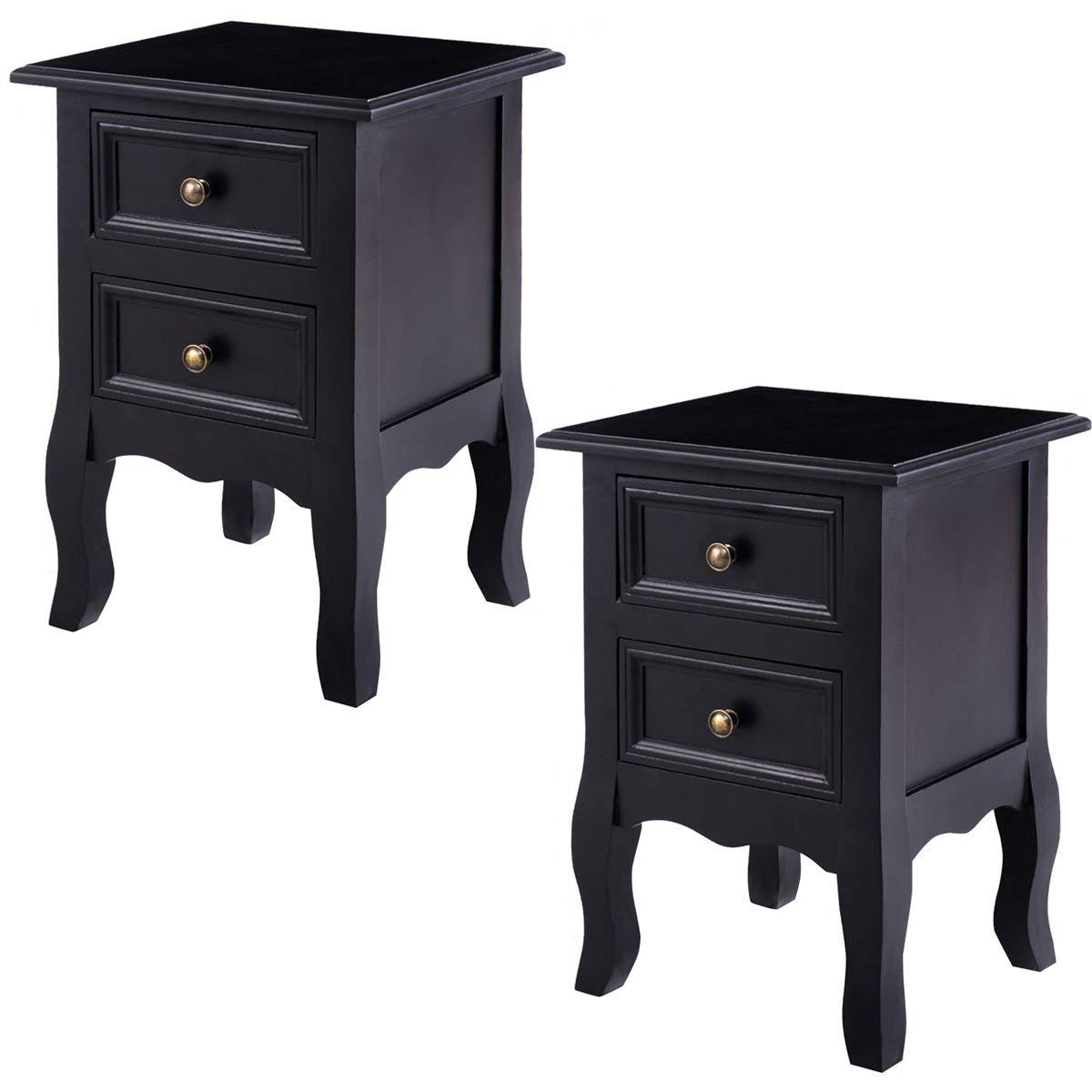 Amazon Com Giantex Nightstand Wooden Frame W 2 Drawers And Curved Legs Accent Beside Sofa For Living Roome Bedroom Kid S Room Home Furniture Side End Table 2 Black Kitchen Dining