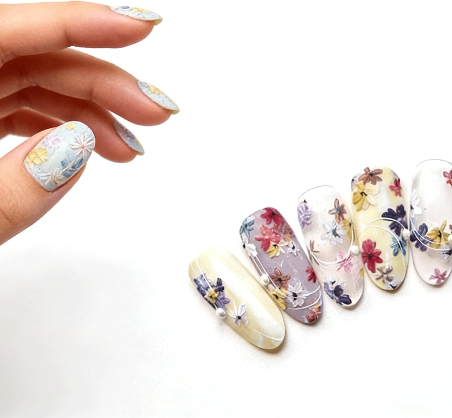 2 Sheets 5D Flower Nail Stickers, Spring Floral Embossed Nail Decals image 4