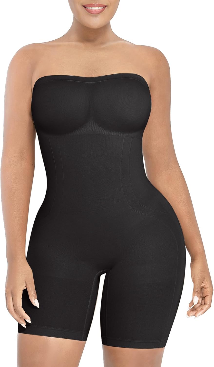 SHAPELLX Women's Shapewear Bodysuits Tummy Control Butt Lifter Body Shaper Strapless Seamless Mid Thigh Jumpsuit Tops