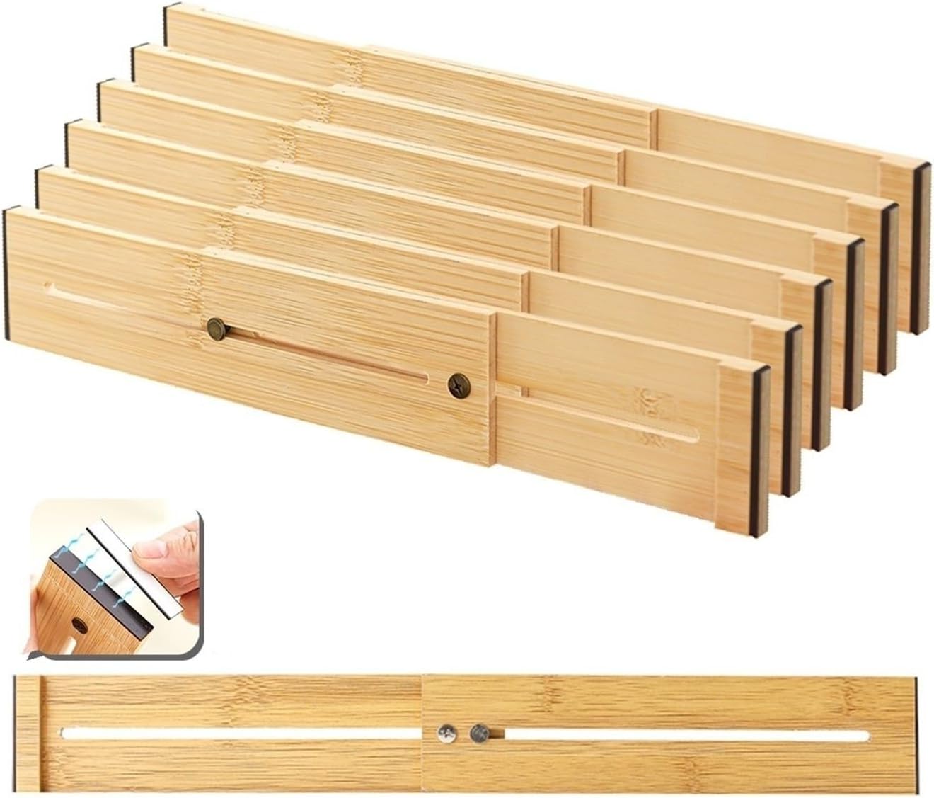 6Pcs Bamboo Drawer Dividers Magnetic Adjustable Organizer For Desk Office Bathroom