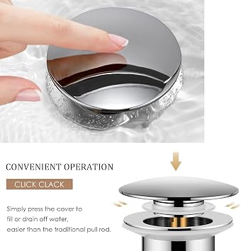 [Push Button Design] Hapilife Modern Brass Clicker Clack Sprung Plug Bathroom Sink Basin Pop Up Waste Slotted with Overflow