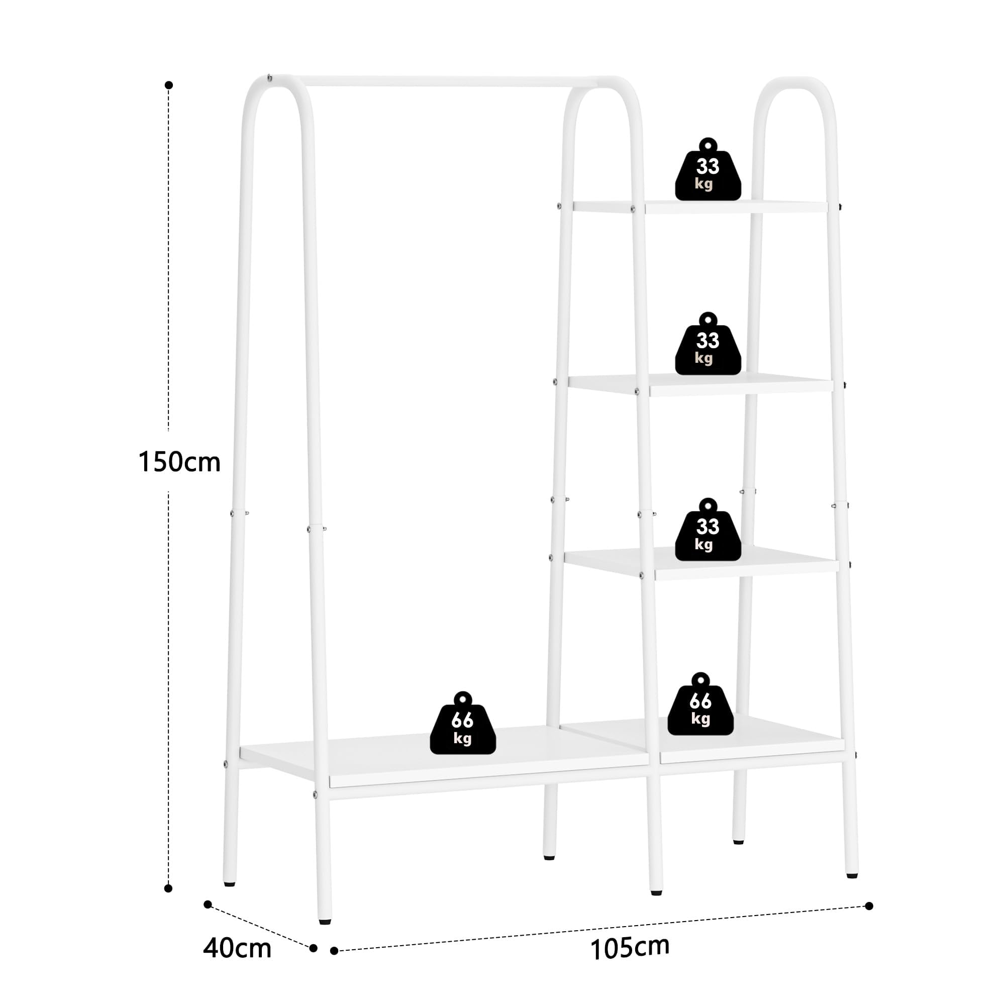 sogesfurniture Perchero de pie con 4 estantes de madera y metal, 100 x 40 x 150 cm, color blanco