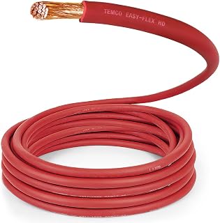TEMCo 4/0 Gauge AWG 25 Ft Red Flexible Pure Copper Made in USA Welding Cable Battery Wire - Heavy Duty Solar, Inverter, Car, RV, Truck