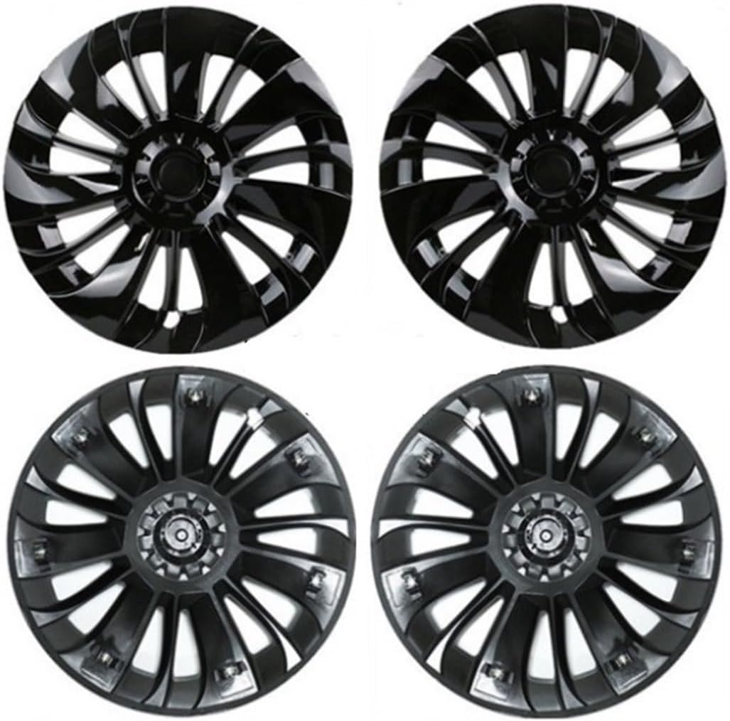 4PCS Wheel Caps 19 Inch Wheel Cover Performance Replacement Wheel Hub Cap Full Rim Cover Accessories Compatible with Tesla Model Y 2018-2023(L-R Bright Black)