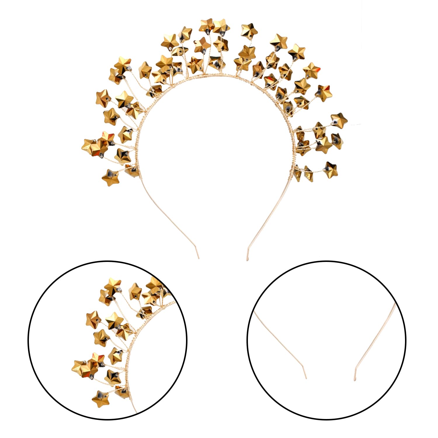Bohue Star Headband Vintage Halo Crown Headpiece Star Halo Wedding Tiara Hair Hoop Crown Costume Spike Head Piece for Women Girls - Image 3