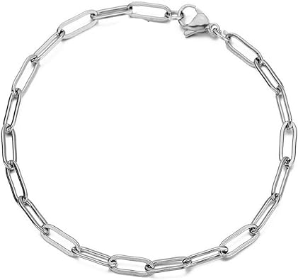 Punk Stainless Steel Paperclip Chain Bracelet Gold Silver Color Oval Link Infinite Symbol Simple Hip-Pop Oval Rectangle Bracelet Jewelry for Women Girls-Silver