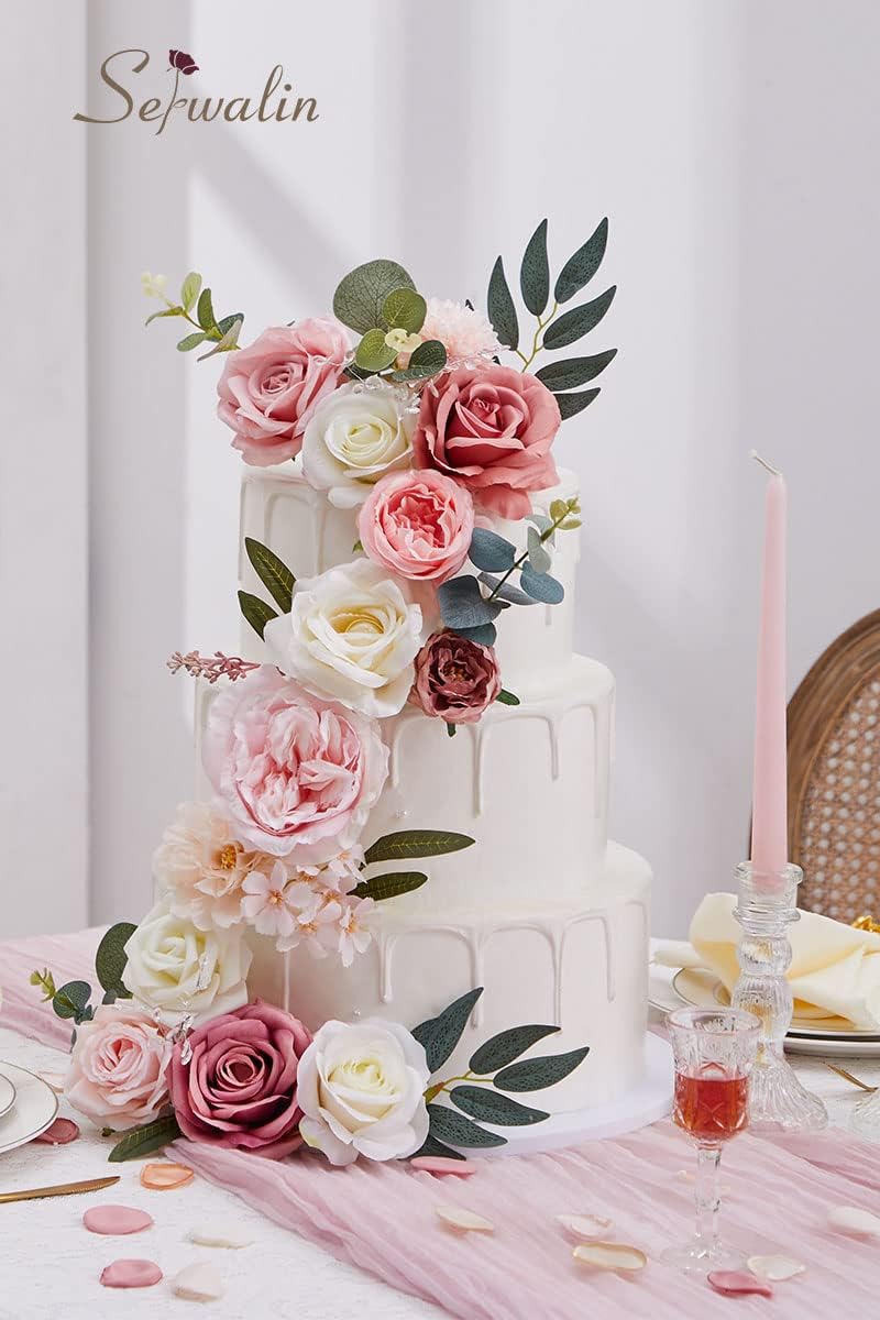 Serwalin Artificial Pink Flowers Spring Roses Silk Fake Flowers for DIY Wedding Bridal Bouquets Cake Flower Baby Shower Table Centerpieces Arrangements Decoration - Image 4