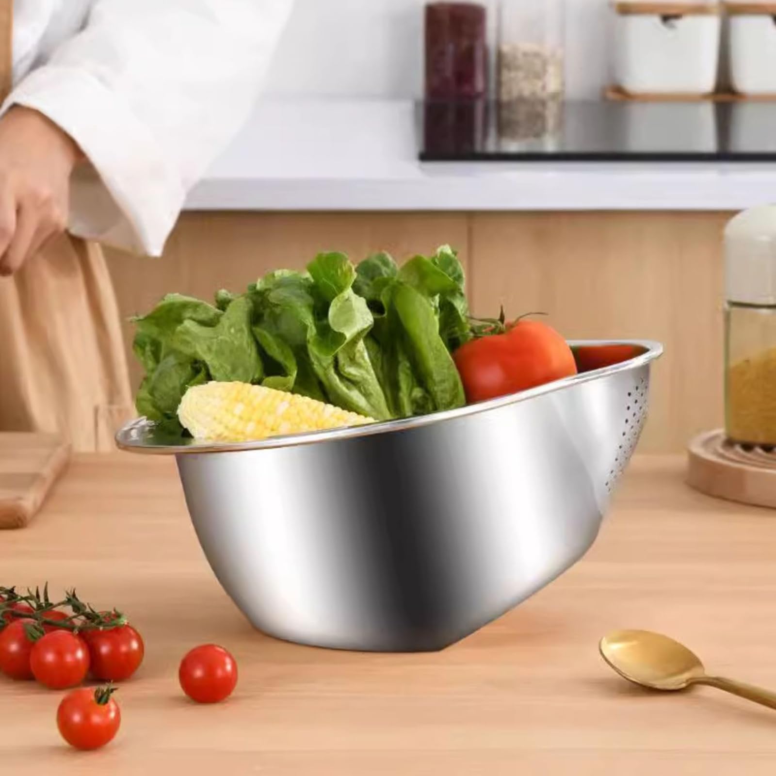 Modern Homes Kitchen Tool - Lavadora de arroz, colador de acero con rallador para drenar agua, cortar y rebanar, triturar arroz