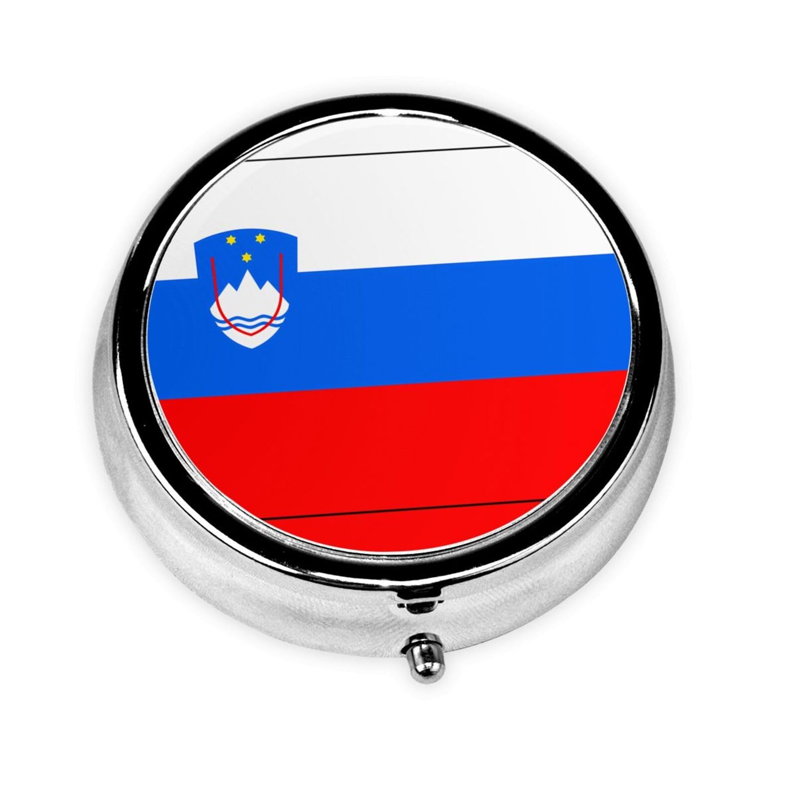 Cute 3-Compartments Round Pill Box Flag of Slovenia Small Pill Case Portable Medicine Dispenser,for Pocket Purse