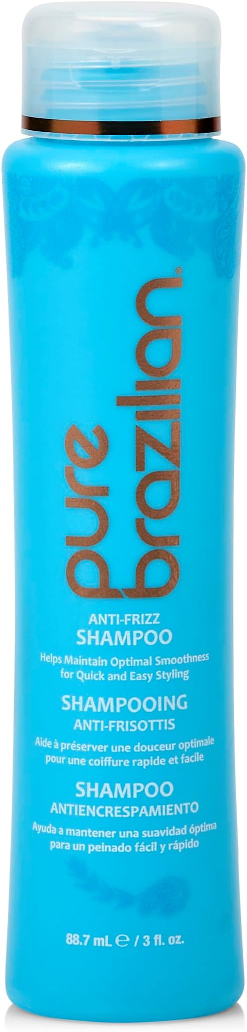 Pure Brazilian Anti-Frizz Daily Shampoo, Salt-Free, Color Safe, with Keratin, Argan Oil & Acai for Prolonged Treatment & Smooth Hair, 3 Fl Oz