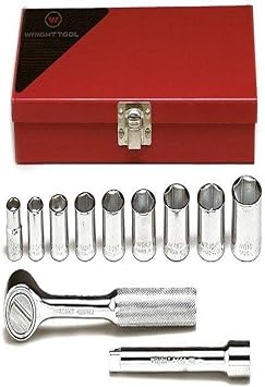 Wright Tool 327 3/8 Inch Drive 11 Piece Socket Set 6 Point Standard 3/8" To 7/8" With Ratchet And 6" Extension Metal Box USA Made Wright Drive 2.0