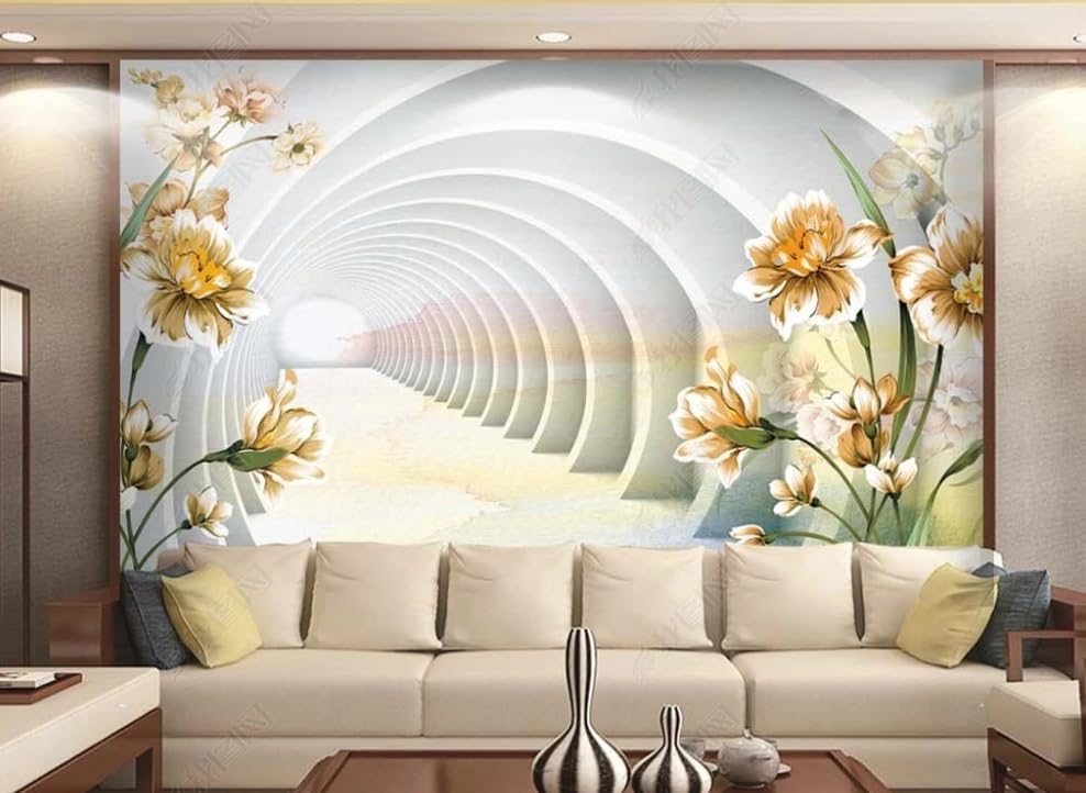 Papier peint intissé fleur tridimensionnelle pour masquer un mur abîmé de salon